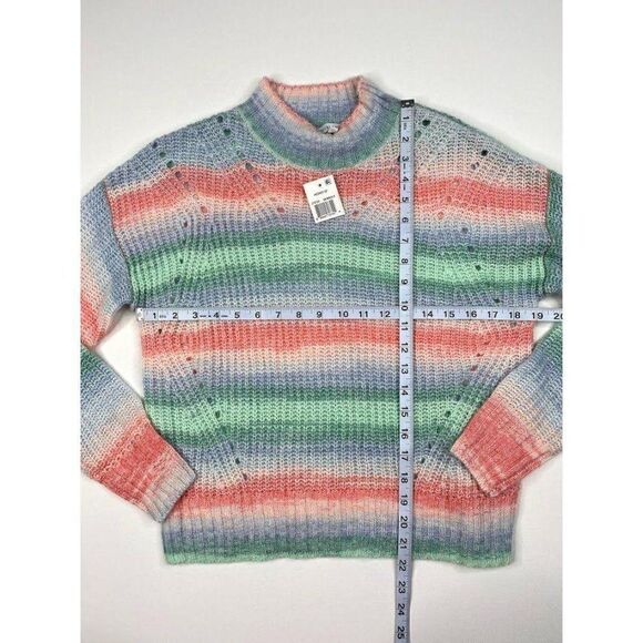 Juniors Sweater Top XS Blue Pink Striped Mock-Neck‎ - Picture 2 of 5